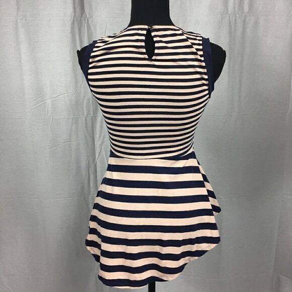 Monteau striped tank side inserts tan navy Small - Picture 3 of 7